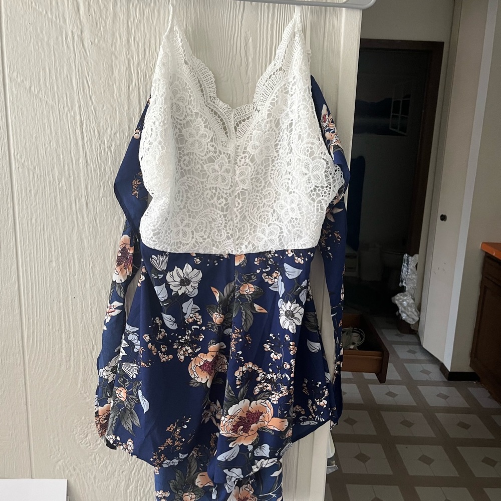 Shein lace floral print cami romper